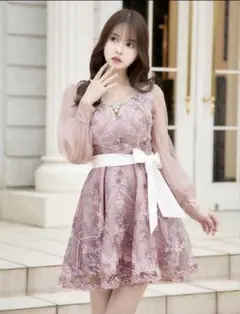 JEWELS Sugar ドレス キャバ Aライン 長袖 ピンク