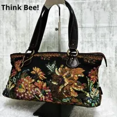 美品 Think Bee! シンクビー ハンドバッグ ゴブラン織り ビーズ 花柄
