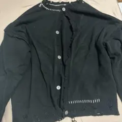 ダメージ加工 ステッチ カーディガン ブラック