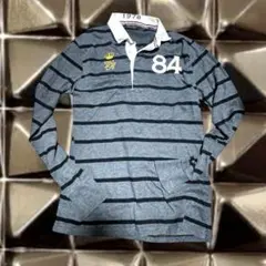 グレーと黒のストライプ 長袖 ポロシャツ 刺繍 zara man