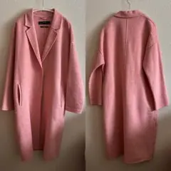 【ZARA】ウール混 ロングコート ピンク M