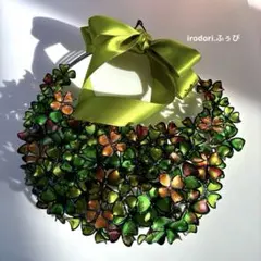 一点物　クリスマスカラー四葉リース　ワイヤークラフト　ディップアート　アート