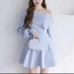 ナイスクラップ NICE CLAUP オフショルプリーツニットワンピース