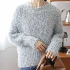 新品le coeur blancラメフェザーバックスリットニット　クルーネック