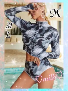 水着 レディース ラッシュガード 綺麗 長袖 日焼け 防止 ブラック グレー M