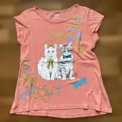 ユニクロ✖️D 猫イラスト　オレンジピンク Tシャツ 140