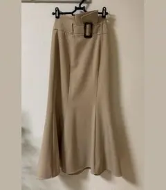 ベージュ タイトスカート ハイウエストマーメイドスカート M ウエストベルト付き