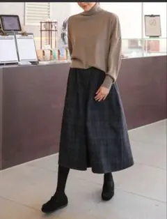 SallyLunn ミディ丈ワイドチェックパンツ　ガウチョ　Lサイズ