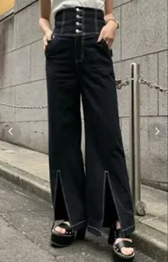 セール　アンビー　ENVYM ハイウエスト フロントスリット デニムパンツ Mのサムネイル