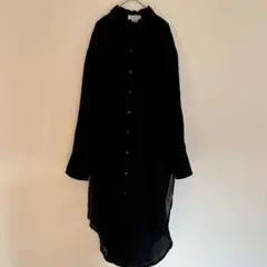 L.I.F.E. ブラック シャツワンピース 長袖 透け感 ロング マキシ