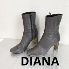 DIANA ダイアナ スクエアトゥ ショートブーツ　チャコールグレー　23