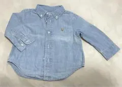 【ラルフローレン】 長袖 デニムシャツ 12M 80cm 水色 ※褪せあり