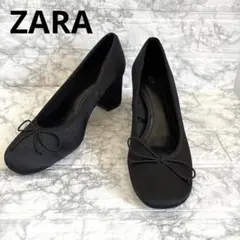お値下げ交渉⭕️ZARA ザラ 太ヒール パンプス リボン ブラック 24.5cm