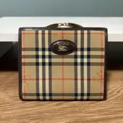 バーバリー  折財布　がま口　チェック　茶色 BURBERRY バーバリー ヴィンテージ 折り財布 ノバチェック シャドー