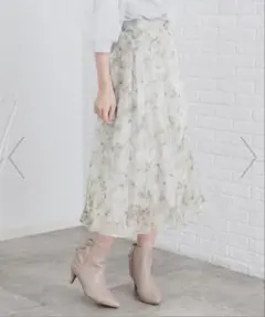 オーガンジーフラワーフレアスカート【洗濯機洗い可/イージーアイロン】新品タグ付き