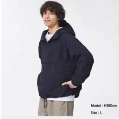 ネイビー フード付き プルオーバージャケット XS 男女兼用