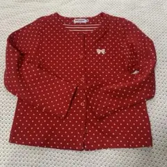 ミキハウス カーディガン 120 赤 水玉 ドット リボン 刺繍