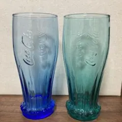 Coca-Cola ガラスコップ 青緑セット