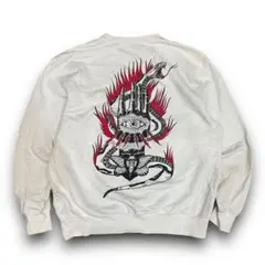 た*様 【L】 目 ヘビ ファイヤー フレイム プリントスウェット 白 ホワイ