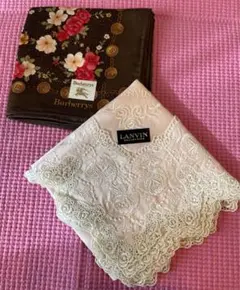 LANVINレースハンカチとBurberrysバーバリーハンカチ