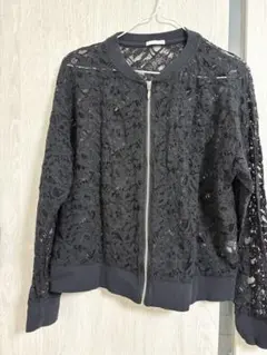 GU ジーユー　レースブルゾン 長袖 レディース　ブラック　X L