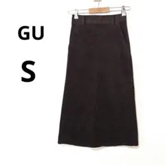 美品 GU S ダークブラウン コーデュロイ Aライン ロングスカート