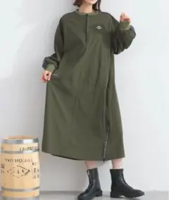 【新品】IRIEY ｜ナイロンハーフZIPラインワンピース｜カーキ