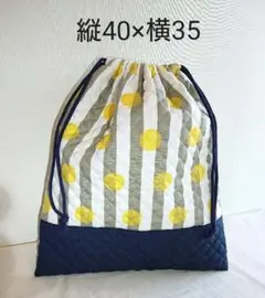 ストライプ＆ドット柄　体操服袋　Ｌサイズ　キルティング使用　着替え入れ　男　女