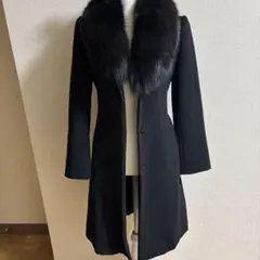 新品PINKY&DIANNE 黒ファー付きロングコート PINKY&DIANNE ステンカラーコート コート カシミア混ベルテッドコート