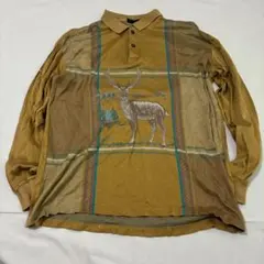 鹿柄 長袖ポロシャツ L メンズ 綿100％ vintage アメカジ レトロのサムネイル
