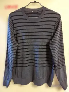 ユニクロ +J（プラスジェイ） グレー ストライプ ニット セーター Lサイズ