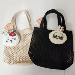 新品 GU ちいかわ ポーチ付 ミニ メッシュ トートバッグ 2点 黒 ベージュのサムネイル