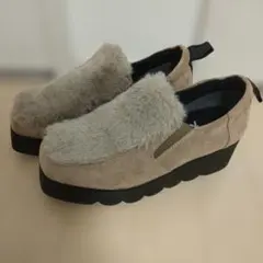 Noubel Vous Relax ベージュ ファー付スリッポン 厚底 23cm
