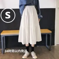 スカート　フリフリ　レディース　韓国　ホワイト　Sサイズ　ウエストゴム