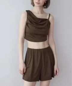 SEA DRESS ショートパンツ付タックビキニ/セット水着　ブラウンのサムネイル