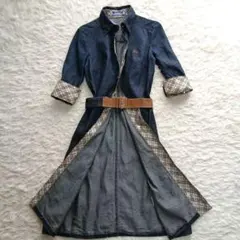 【BURBERRY BLUE LABEL】ノバチェック デニム ベルトワンピース