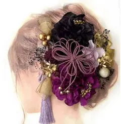 煌くブラックかすみ草の愛らしい髪飾り 結婚式 卒業式 成人式 和装髪飾り