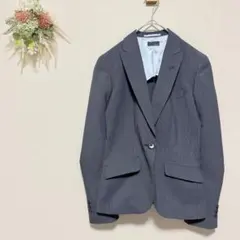 美品 ONLY【5号】 ストライプ テーラードジャケット ウール混 ネイビー