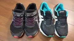 asics スニーカー 2足セット 黒/ピンク 黒/ターコイズ