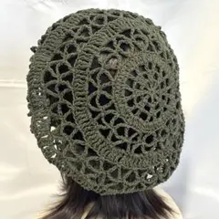 No.68F オリーブグリーン ベレー帽　コットン　ハンドメイド