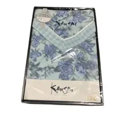 【メ1114-42】綿毛布　綿100%　ブルー花　KANSAI YAMAMOTO