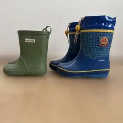 ベビー用長靴 ampersand 緑色15㎝とアンパンマンの青色長靴17㎝