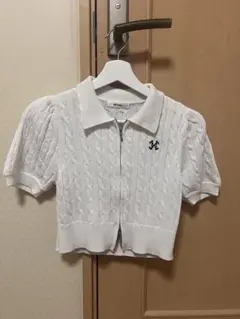 NICE CLAUP 半袖ケーブルニット F ホワイト