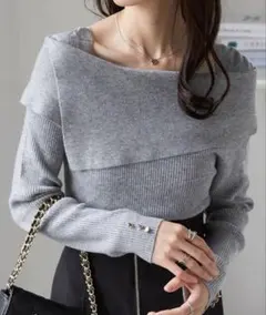 美品☆RANANラナン　アシメオフショルリブニット M