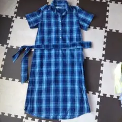 relume 青系チェック 半袖シャツワンピース