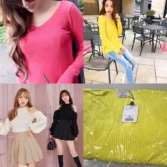 リブ編み長袖ニット 肩空きニット4点セット