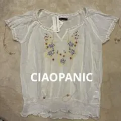 【チャオパニック】刺繍ホワイト　シャツ チュニック 半袖　ボヘミアン
