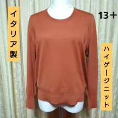 【衿タグ等なし】イタリア製　ハイゲージニット　トップス　13＋　ダークオレンジ系