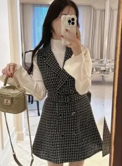 ベルト付きツイードミニワンピース[tg665]