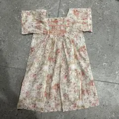 ボンポワン花柄スモッキング半袖ワンピース